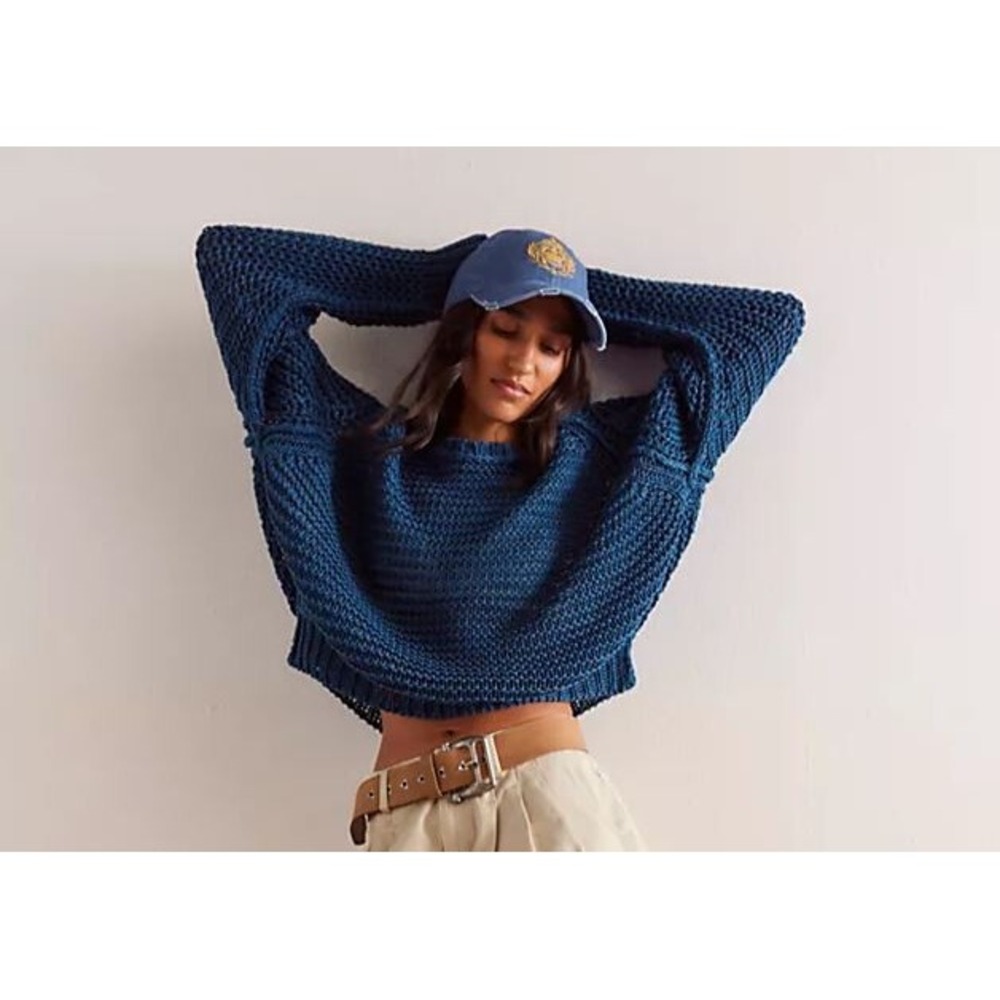 We The Free People Heirloom Collection sweater womens XS OB1964087 blue linen